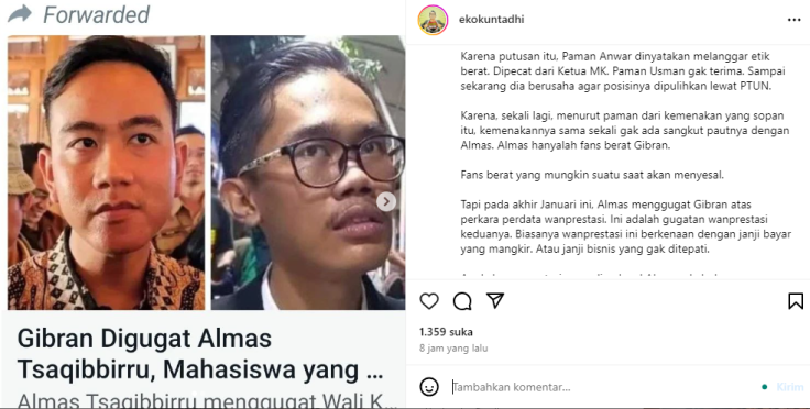 Gibran Tanggapi Gugatan "Jasa Syarat Cawapres" Rp10 Juta dari Almas