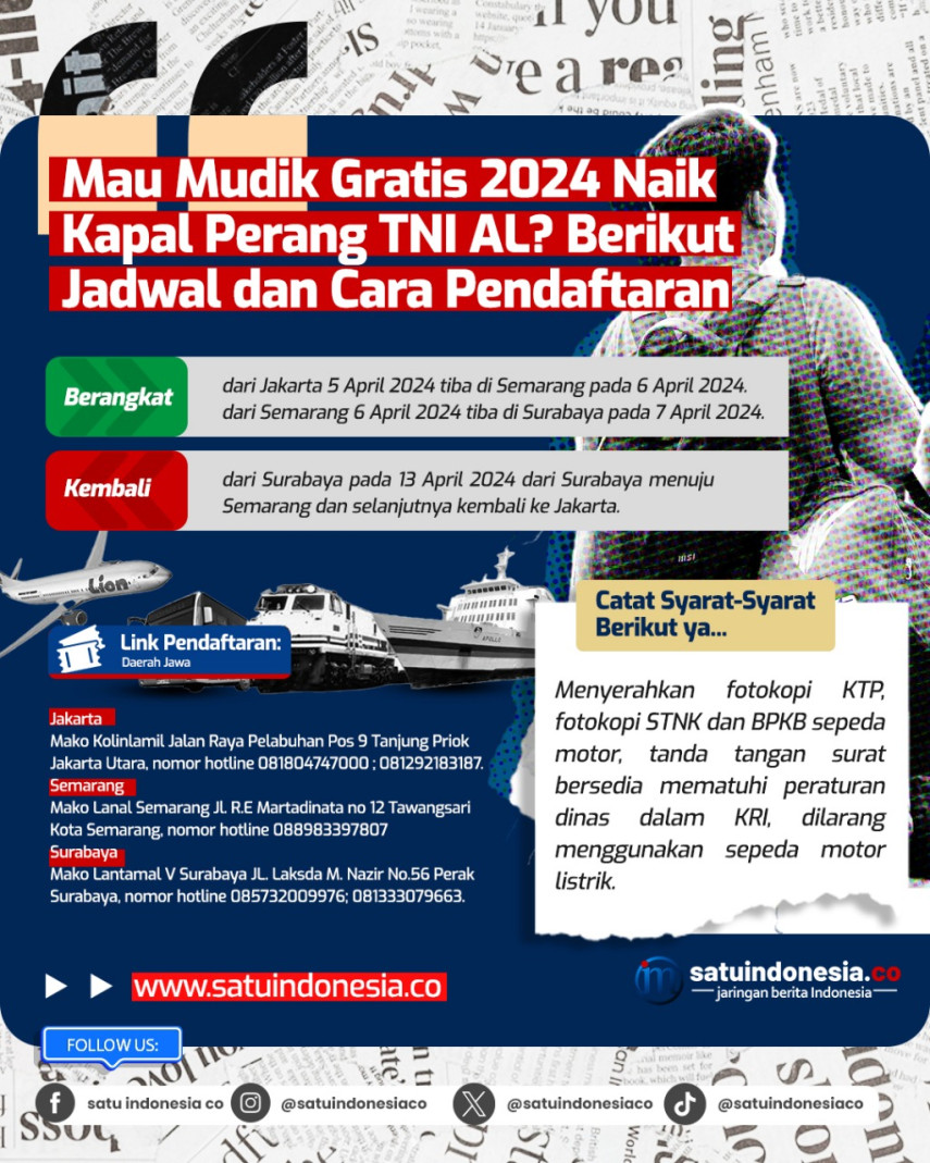 Mau Mudik Gratis 2024 Naik Kapal Perang TNI AL? Berikut Jadwal dan Cara Pendaftaran