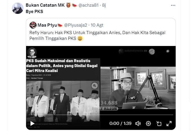 Netizen Kecewa, "Bye PKS" Jadi Trending Nomor 1 di X