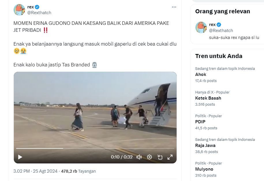 Netizen Sorot Kaesang dan Erina Gudono Turun dari Jet Pribadi