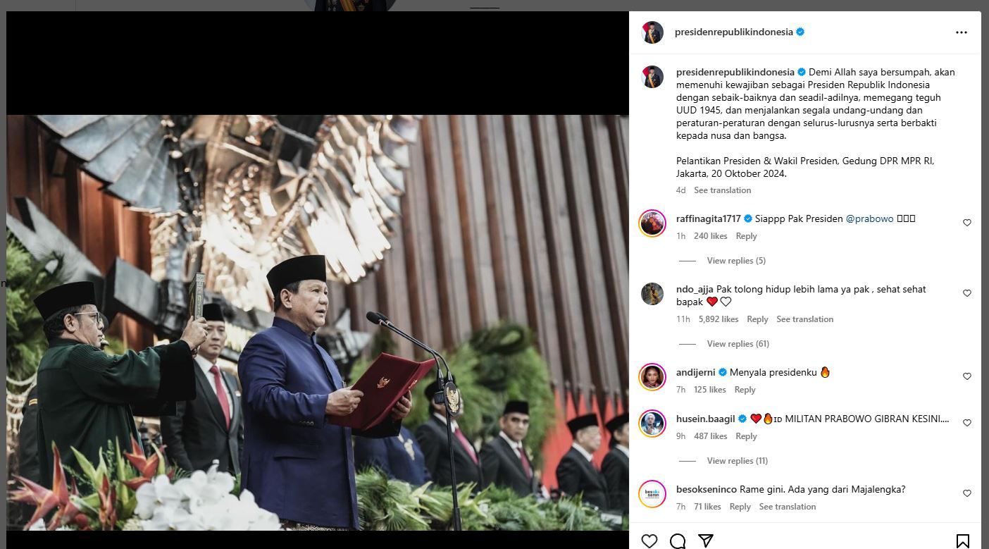 Istana Buka Akun Medsos Resmi, Baru Posting Satu Biji