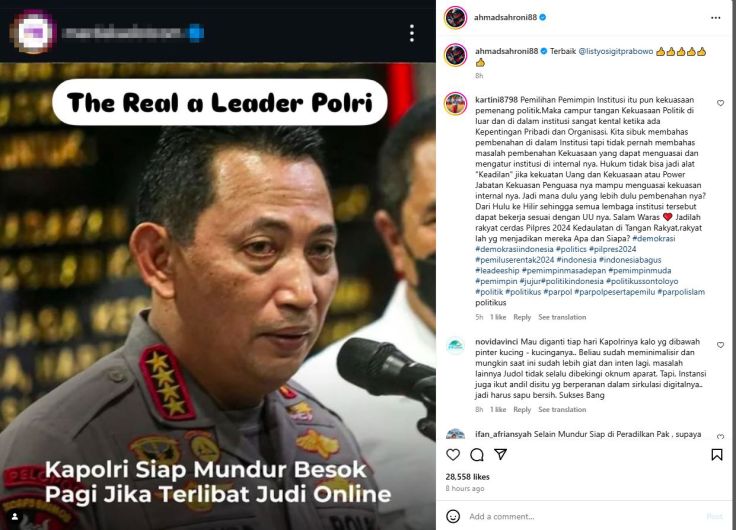 Ahmad Sahroni Apresiasi Kapolri yang Siap Mundur Besok: ”The Real a Leader Polri”