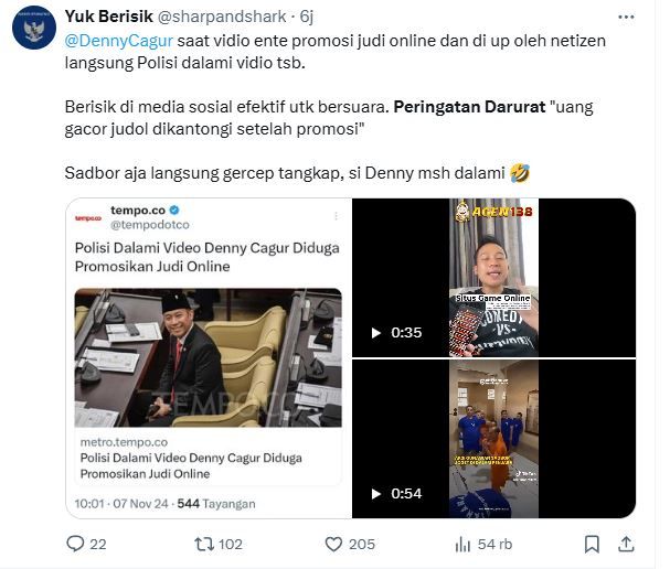 Netizen Kritik Beda Perlakuan Polisi ke Denny Cagur dan Gunawan Sadbor soal Promosi Judi Online