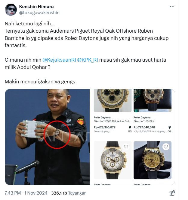 Netizen Kritisi Jam Tangan Mewah Milik Dirdik Jampidsus Kejagung