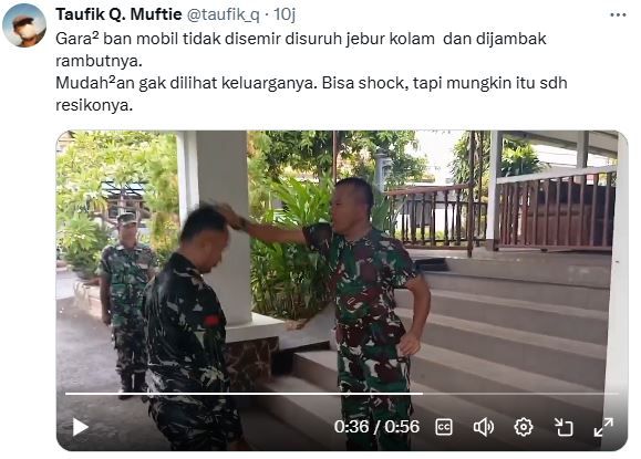 Viral Video Prajurit TNI Disuruh Masuk Kolam dan Dijambak Diduga Gara-Gara Tak Semir Ban Mobil Komandan